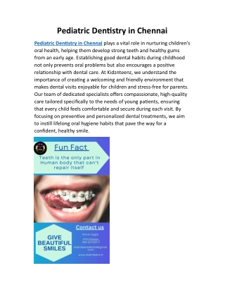 Pediatric Dentistry in Chennai