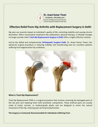 Effective Relief from Hip Arthritis with Replacement Surgery in Delhi