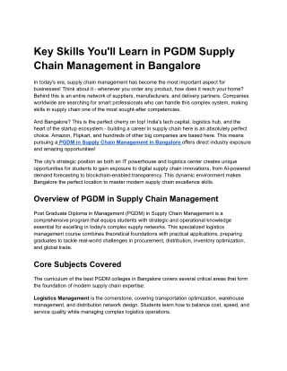 Key Skills You'll Learn in PGDM Supply Chain Management