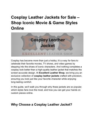Cosplay Leather Jackets for Sale – Shop Iconic Movie & Game Styles Online