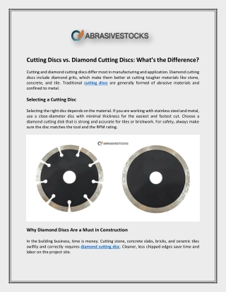Cutting Discs vs. Diamond Cutting Discs: What’s the Difference?