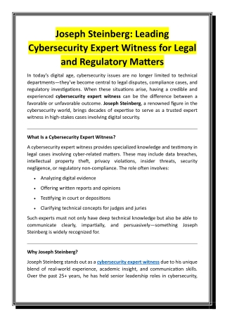 Joseph Steinberg - Leading Cybersecurity Expert Witness for Legal and Regulatory Matters