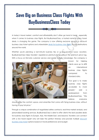 Save Big On Business Class Flights Today