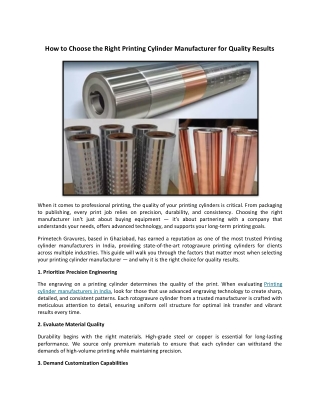 How to Choose the Right Printing Cylinder Manufacturer for Quality Results