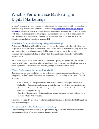 What is Performance Marketing in Digital Marketing