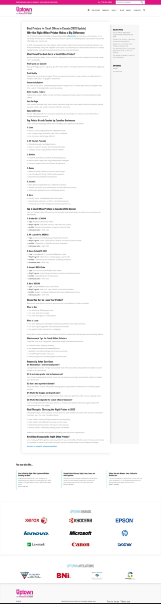 Best Printers for Small Offices in Canada (2025 Update)