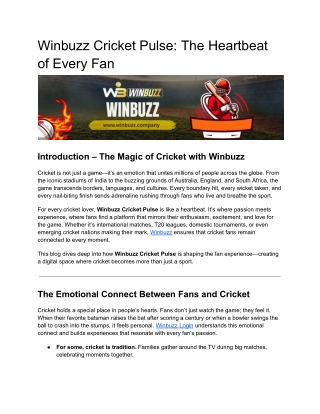 Winbuzz Cricket Pulse: The Heartbeat of Every Fan