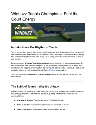 Winbuzz Tennis Champions: Feel the Court Energy
