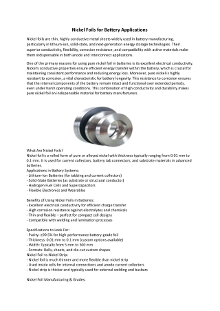 Nickel Foils for Battery Applications
