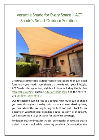 Versatile Shade for Every Space – ACT Shade’s Smart Outdoor Solutions
