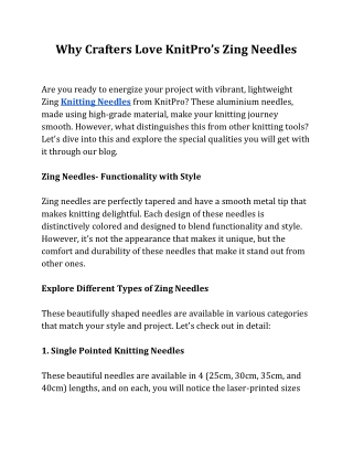 Why Crafters Love KnitPro’s Zing Needles