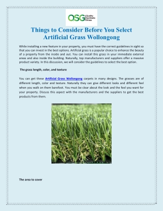 Things to Consider Before You Select Artificial Grass Wollongong