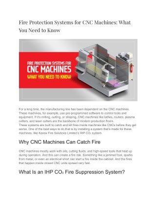 Fire Protection Systems for CNC Machines What You Need to Know