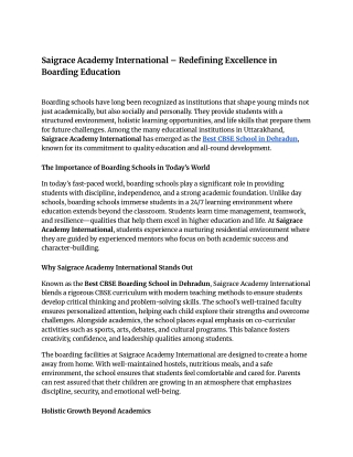 Saigrace Academy International – Redefining Excellence in Boarding Education