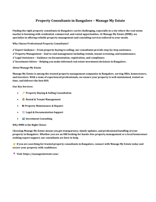 Property Consultants in Bangalore – Manage My Estate