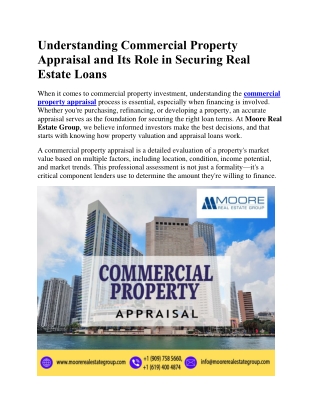 Understanding Commercial Property Appraisal and Its Role in Securing Real Estate Loans