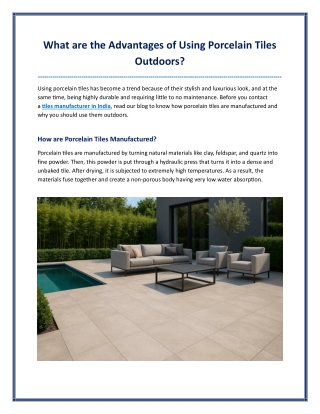 What are the Advantages of Using Porcelain Tiles Outdoors?
