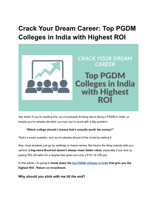 Crack Your Dream Career_ Top PGDM Colleges in India with Highest ROI