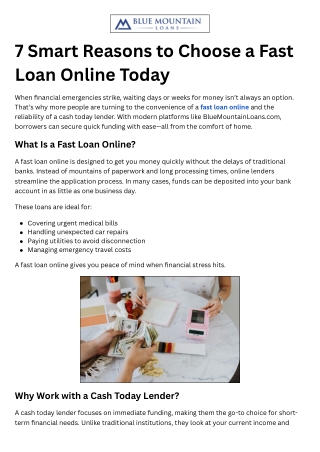 7 Smart Reasons to Choose a Fast Loan Online Today
