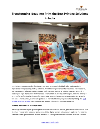 Transforming Ideas into Print the Best Printing Solutions in India