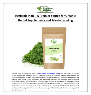 Herbanic India - A Premier Source for Organic Herbal Supplements