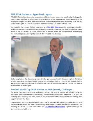 FIFA 2026 Garber on Apple Deal, Legacy