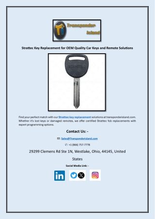 Strattec Key Replacement for OEM Quality Car Keys and Remote Solutions