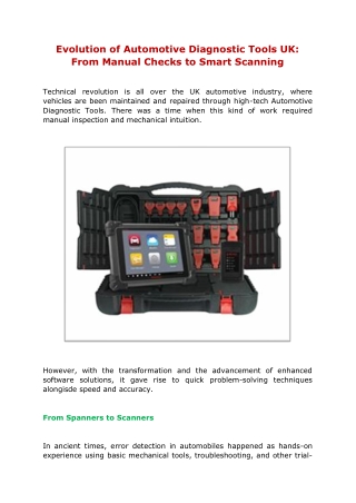 Evolution of Automotive Diagnostic Tools UK From Manual Checks to Smart Scanning