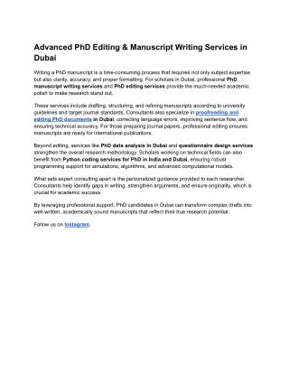 Advanced PhD Editing & Manuscript Writing Services in Dubai