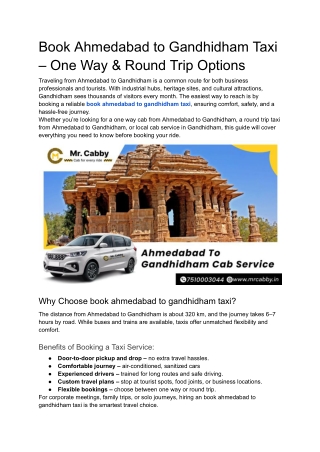 Book Ahmedabad to Gandhidham Taxi – One Way & Round Trip Options