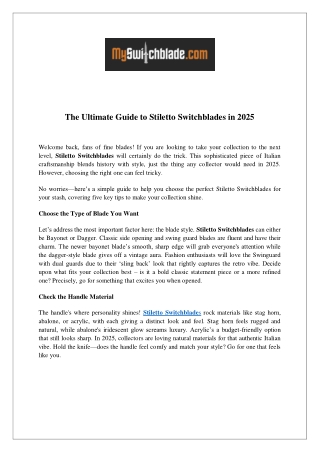 The Ultimate Guide to Stiletto Switchblades in 2025