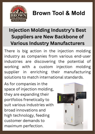 Injection Molding Industry’s Best Suppliers are New Backbone of Various Industry