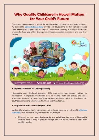 Why Quality Childcare in Howell Matters for Your Child’s Future