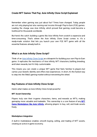 Create NFT Games That Pay_ Axie Infinity Clone Script Explained