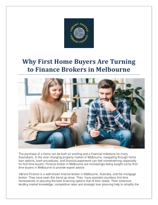Why First Home Buyers Are Turning to Finance Brokers in Melbourne