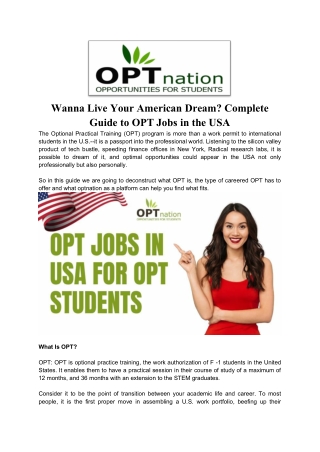 The Complete Guide to OPT Jobs in the USA