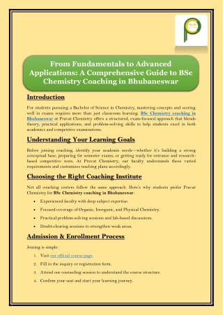 A Comprehensive Guide to BSc Chemistry Coaching in Bhubaneswar