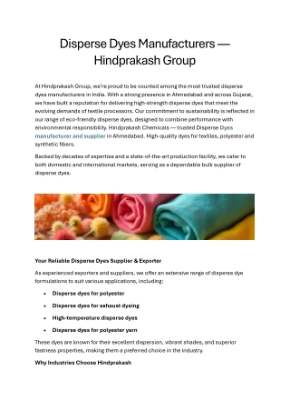 Disperse Dyes Manufacturers In Ahmedabad Gujarat