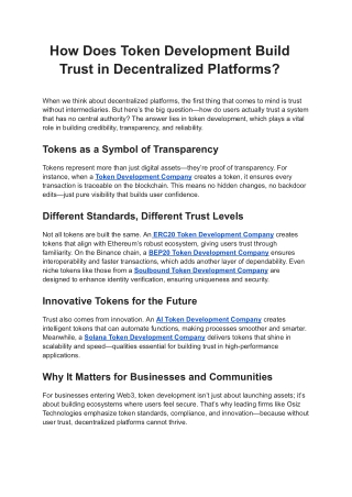 How Does Token Development Build Trust in Decentralized Platforms
