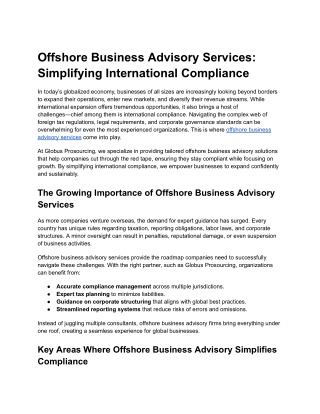 Offshore Business Advisory Services Simplifying International Compliance
