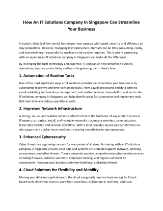 How an IT Solutions Company in Singapore Can Streamline Your Business