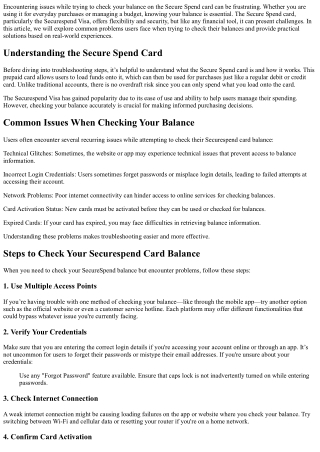 What To Do If You Encounter Problems With Checking Balances On The Seure Spend.