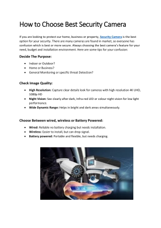 How to Choose Best Security Camera