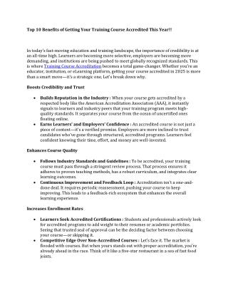 Top 10 Benefits of Getting Your Training Course Accredited This Year!!