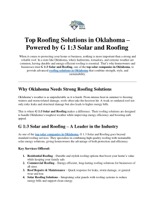 Top Roofing Solutions in Oklahoma