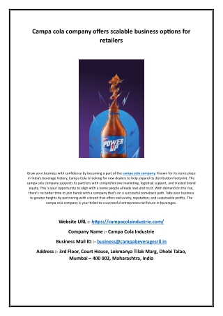 Campa cola company offers scalable business options for retailers