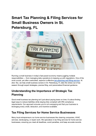 Smart Tax Planning & Filing Services for Small Business Owners in St. Petersburg, FL