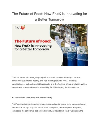 The Future of Food: How FrutX is Innovating for a Better Tomorrow