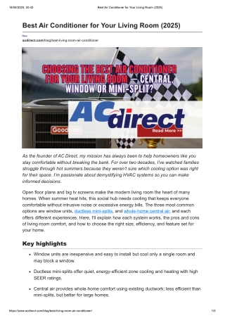 Best Air Conditioner for Your Living Room (2025)