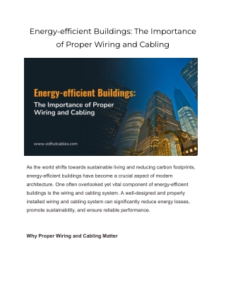 Energy-efficient Buildings: The Importance of Proper Wiring and Cabling
